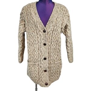 Ralph Lauren Neutral Fisherman‎ Hand Knit Wool Cardigan Sweater Size Small Women